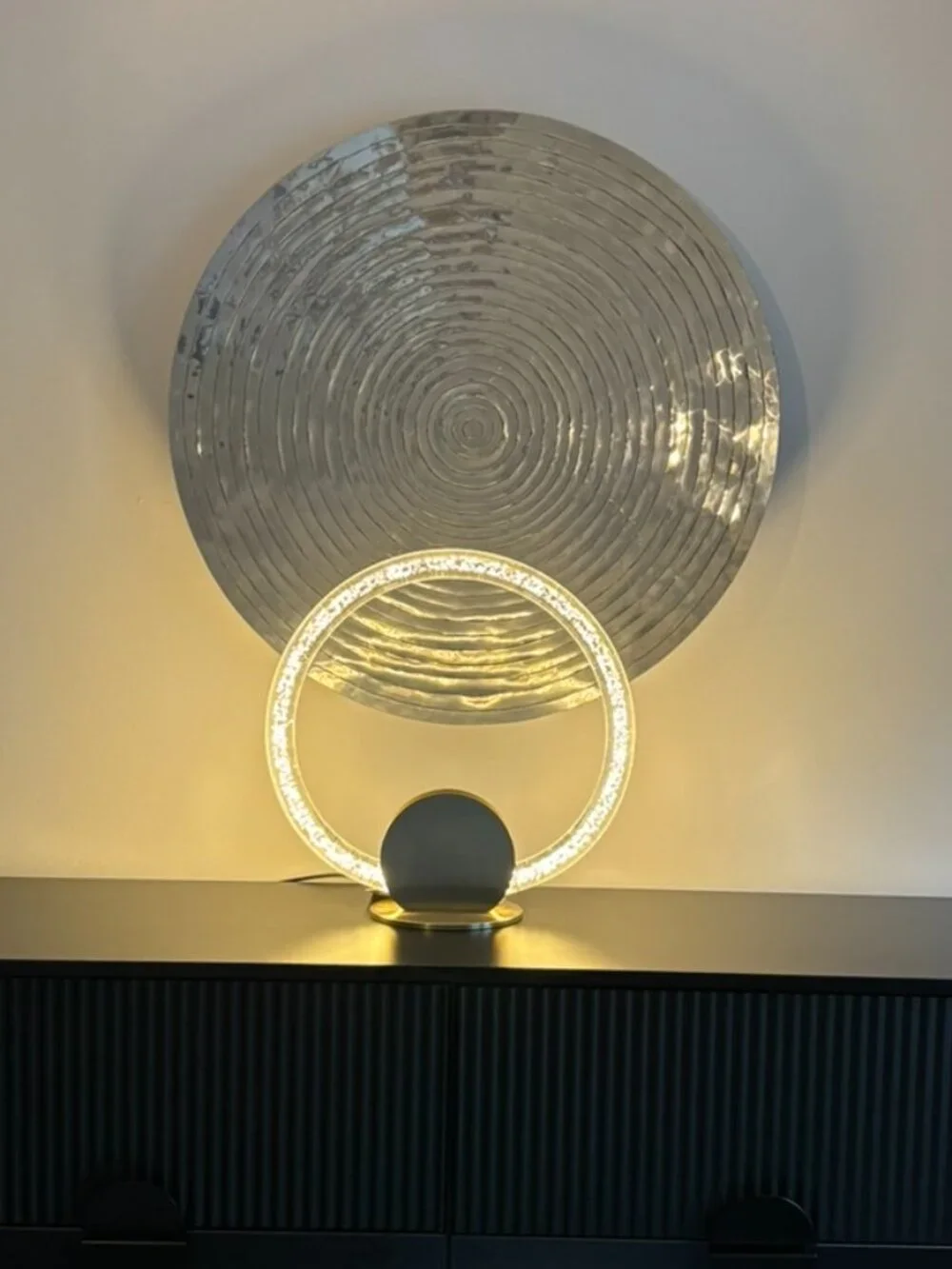 Luxe Habitat Modern Minimalist Lamp Clear Acrylic Ambient LED Brushed Brass NEW